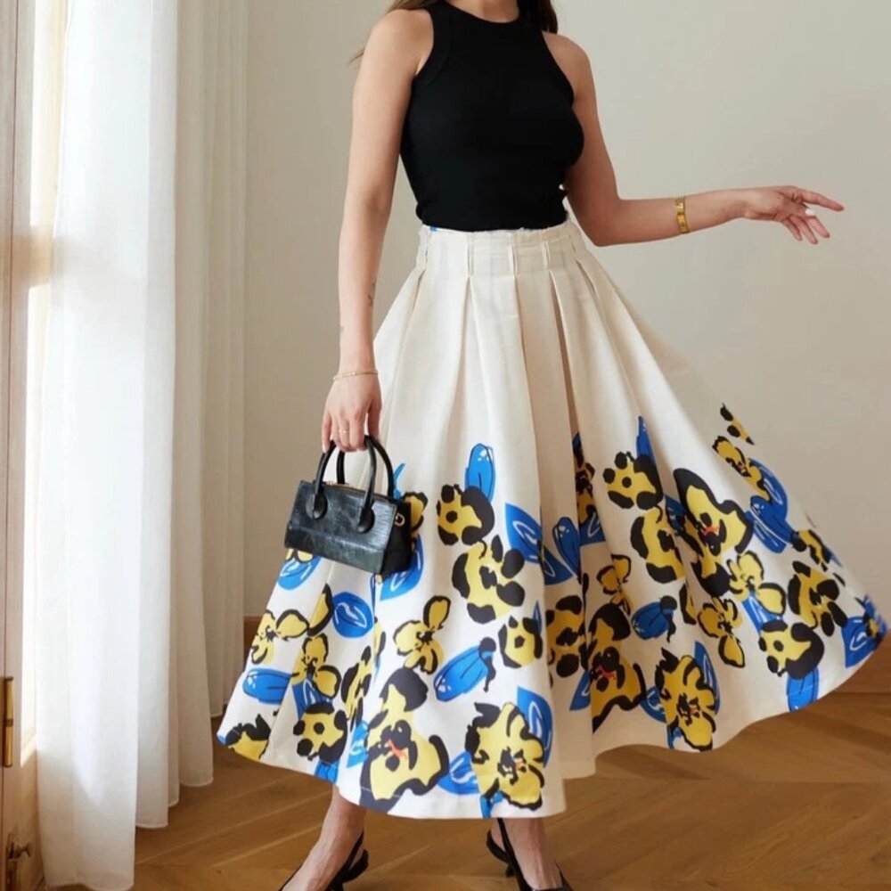 NWT ZARA ZW COLLECTION PRINTED PLEATED SKIRT S - Picture 4 of 6